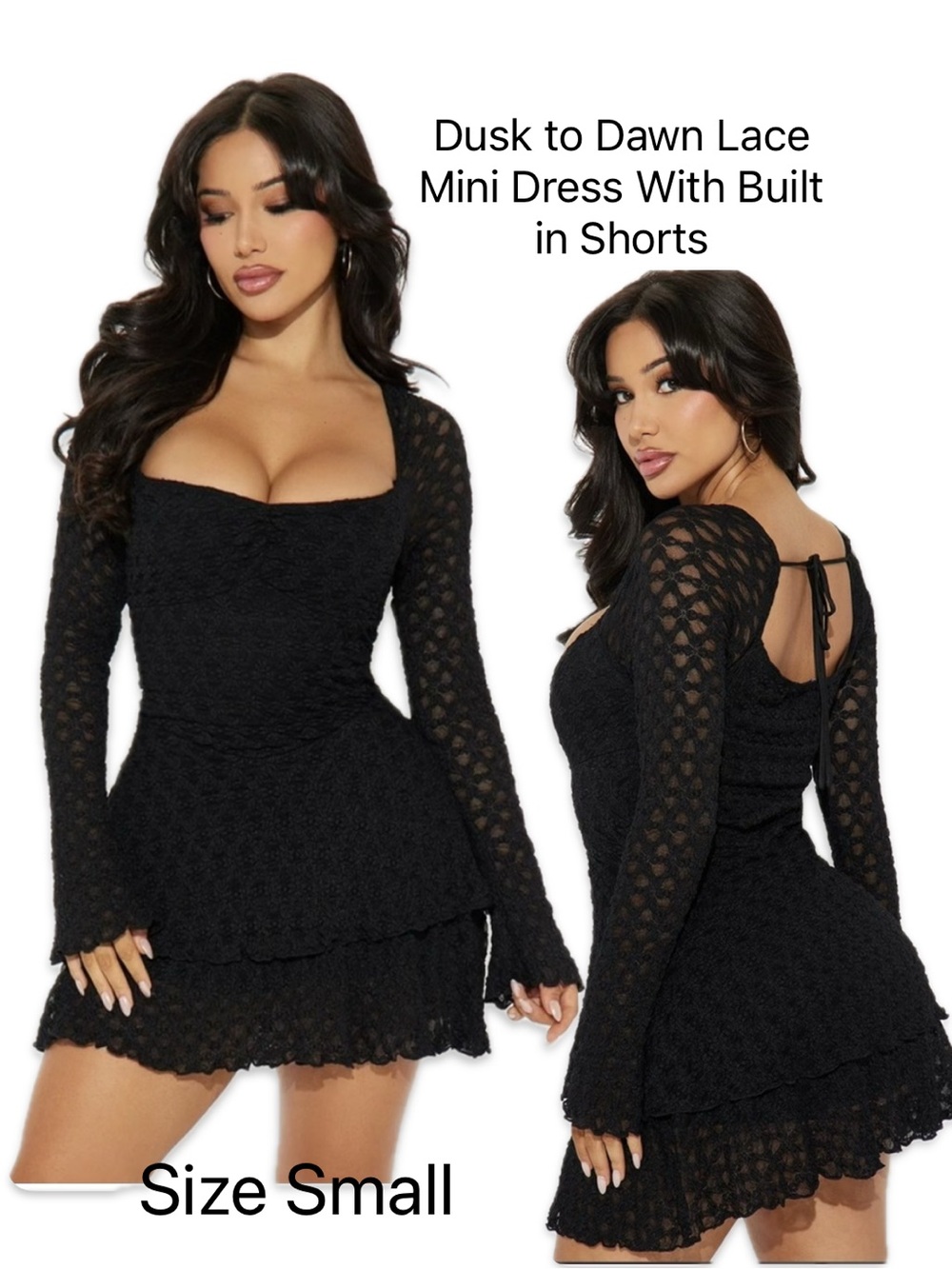Dusk to Dawn Lace Mini Dress With Built in Shorts - Black - Size Small